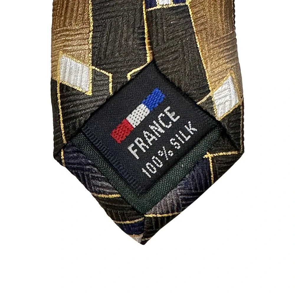 ANTONIA COLLECTION Men's Geometric Pattern Tie • 100% Silk‎ • olive, gold, blue
